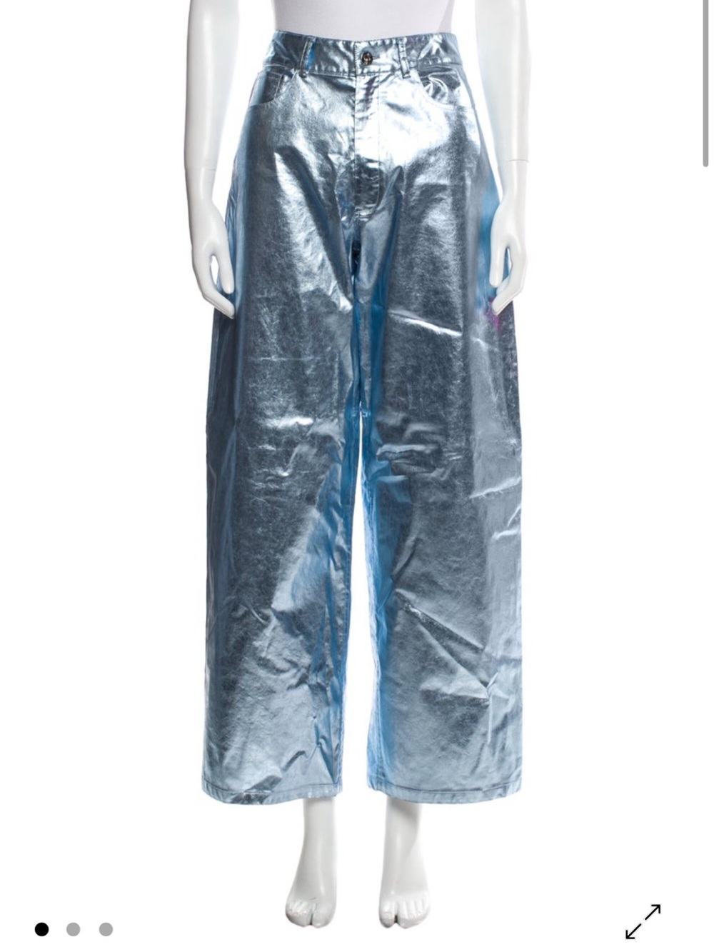 Metallic Light Blue Wide-Leg Women's Pants